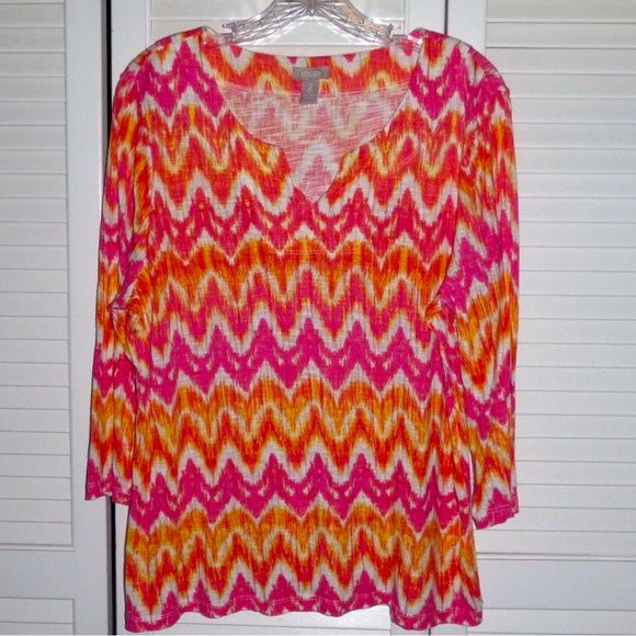 Chico's Tops - Chicos pink/orange chevron print tunic size L